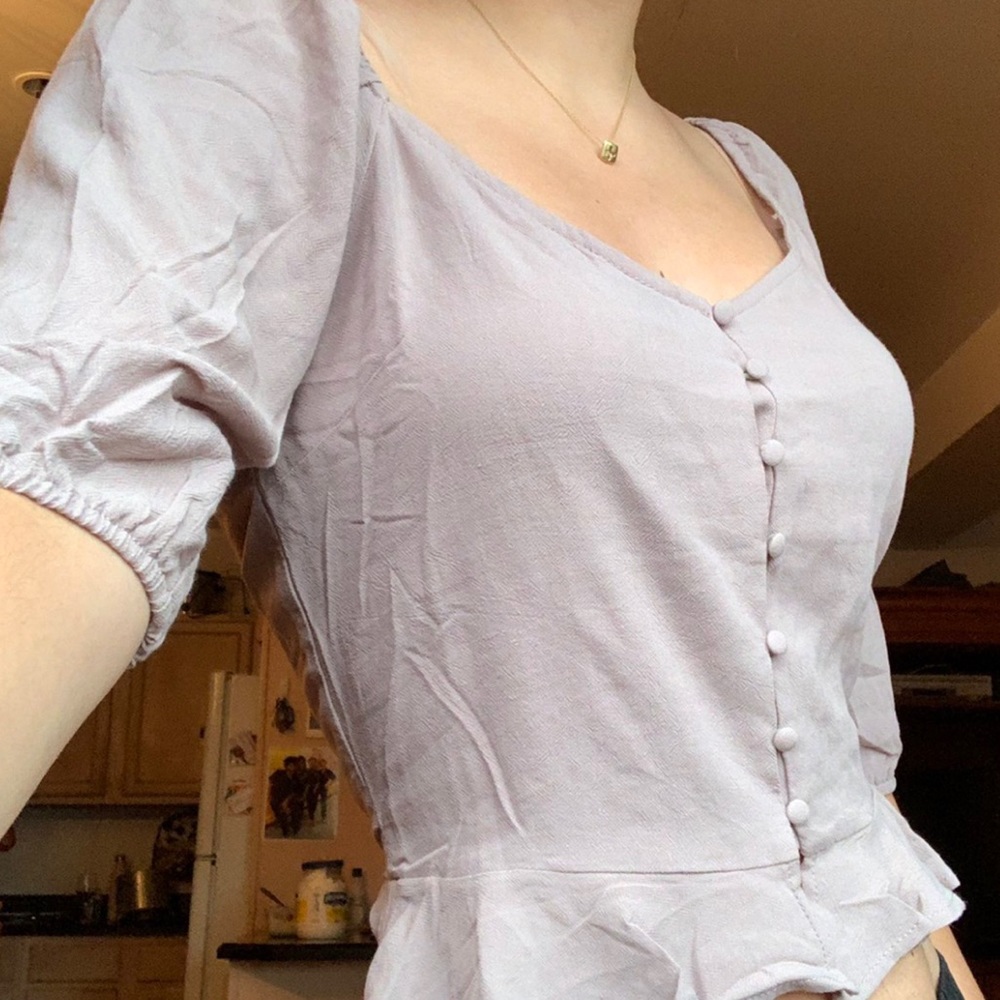 Gray Peasant Button Up Blouse 👛